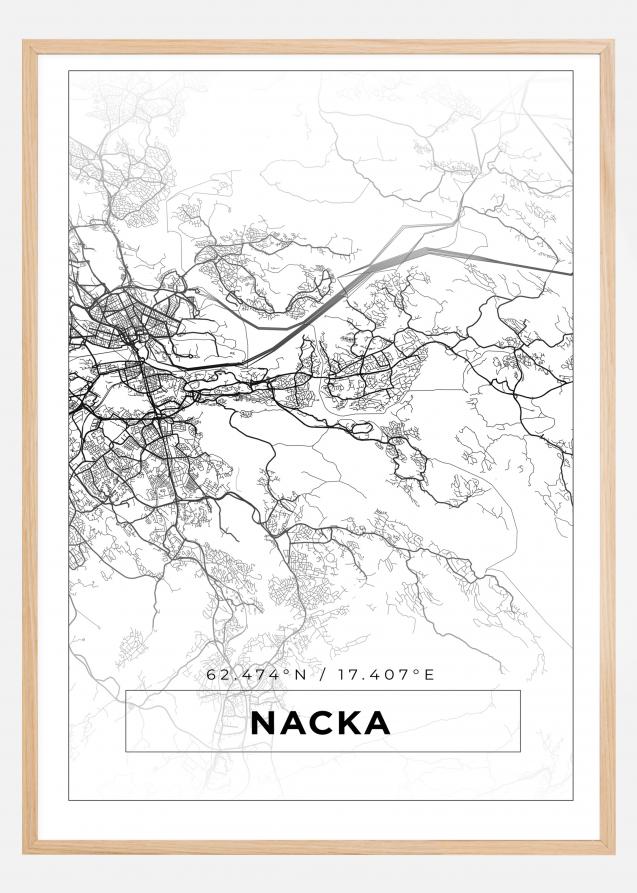Kart - Nacka - Hvit Plakat