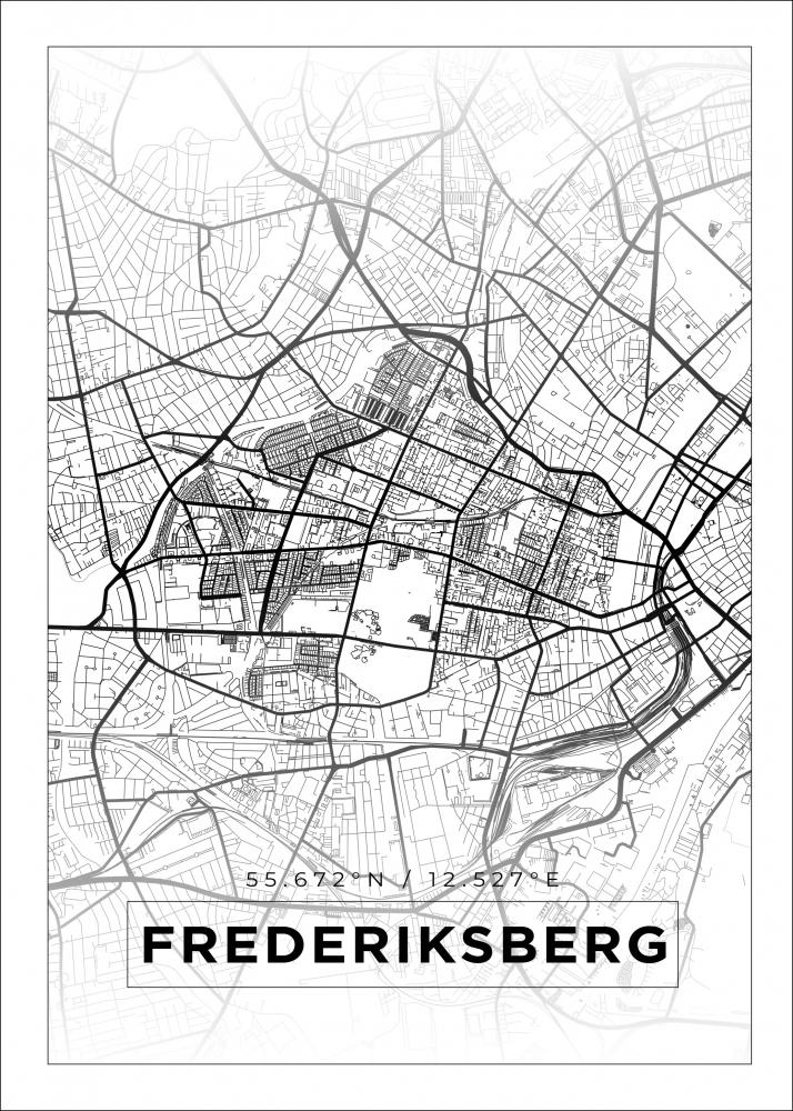 Kart - Frederiksberg - Hvit Plakat