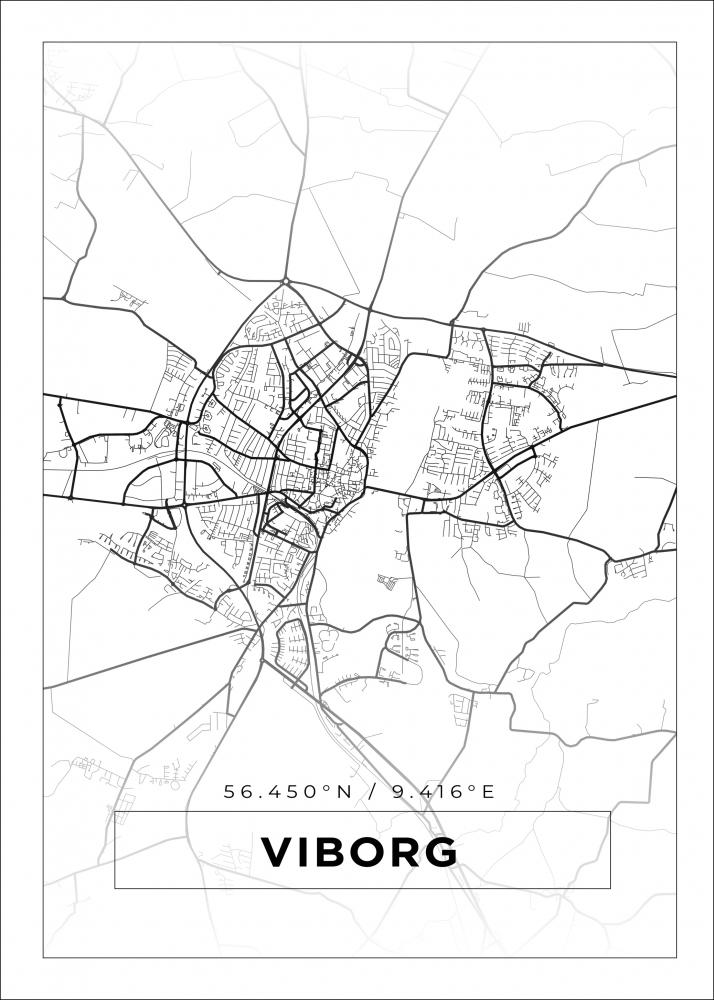 Kart - Viborg - Hvit Plakat