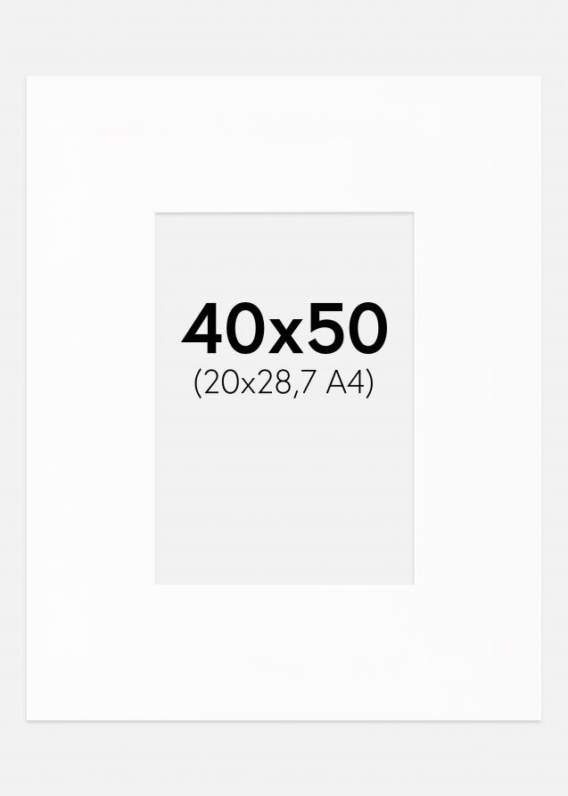 Passepartout XL Hvit (Hvit kerne) 40x50 cm (20x28,7 - A4)