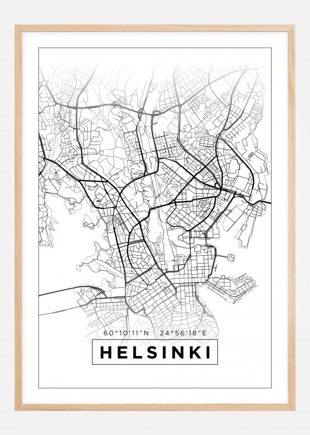 Kart - Helsinki - Hvit Plakat