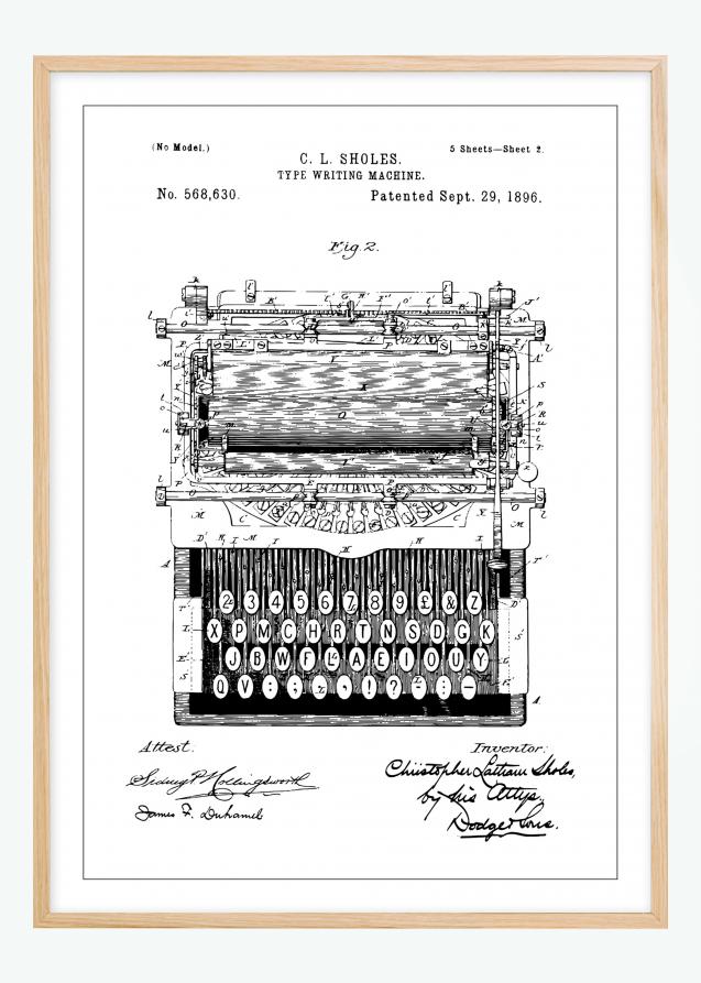 Patenttegning - Skrivemaskin - Poster Plakat