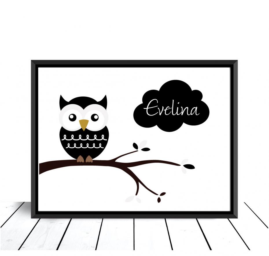 Owl Name Poster Black