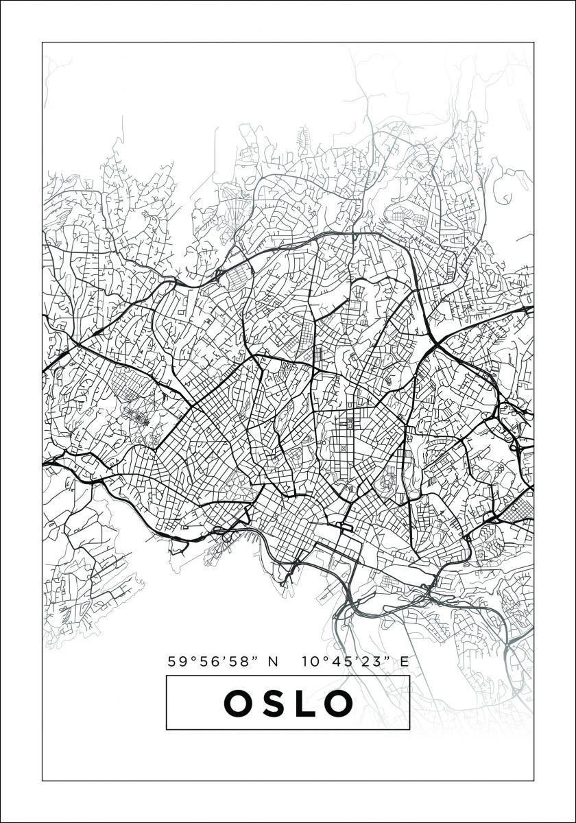 Kart - Oslo - Hvit Plakat