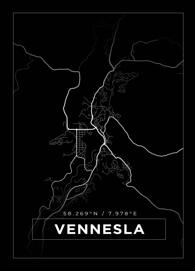 Kart - Vennesla - Svart Plakat