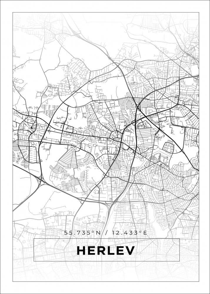 Kart - Herlev - Hvit Plakat
