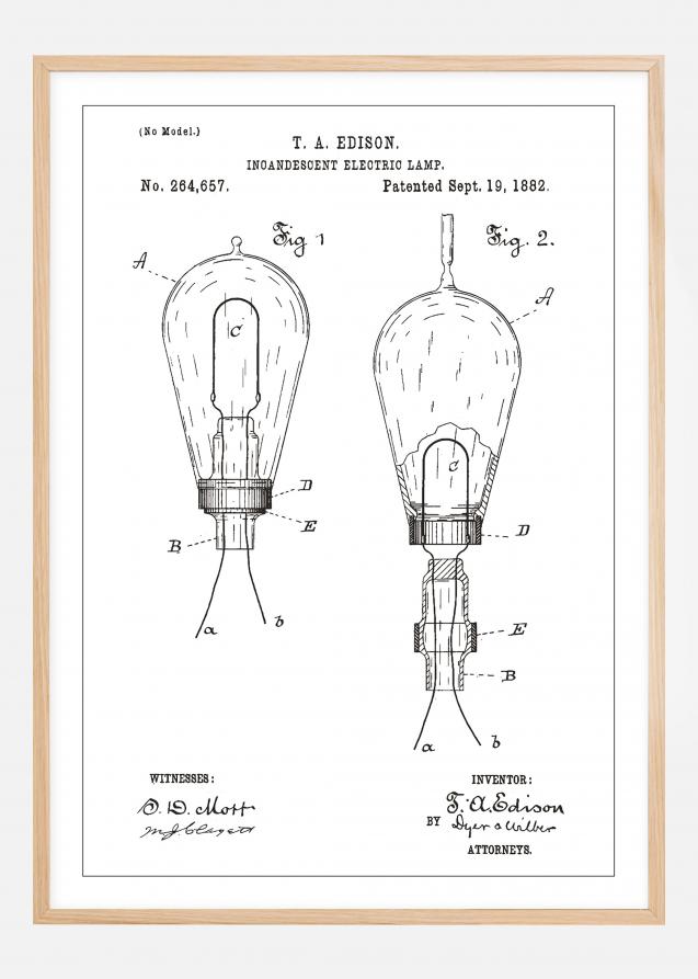 Patenttegning - Lyspære A - Hvit Plakat