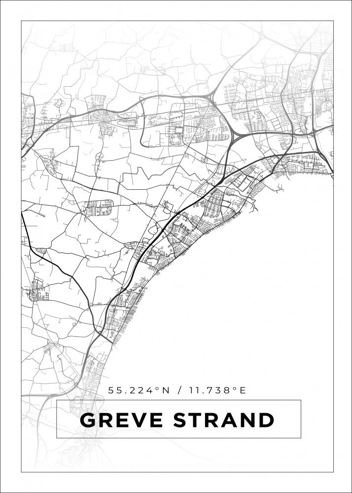 Kart - Greve Strand - Hvit Plakat