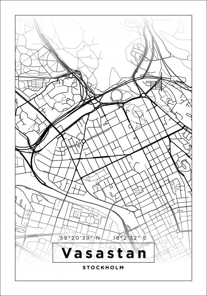 Kart - Vasastan - Hvit Plakat