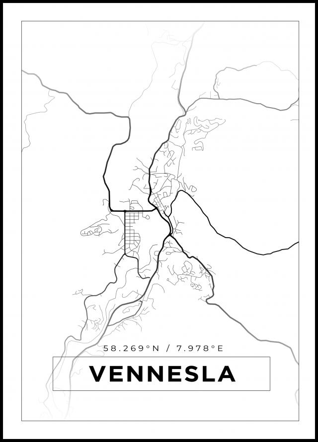 Kart - Vennesla - Hvit Plakat