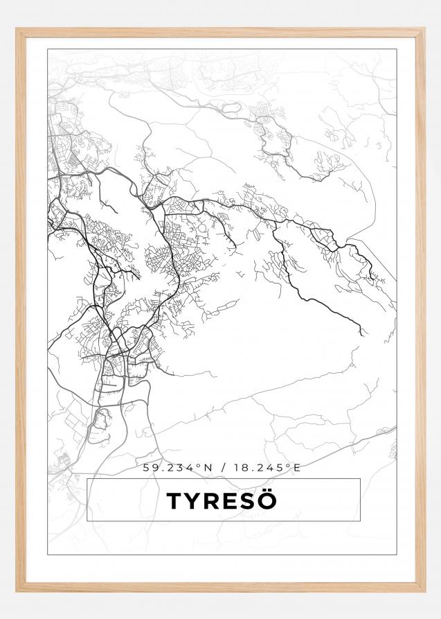 Kart - Tyresö - Hvit Plakat