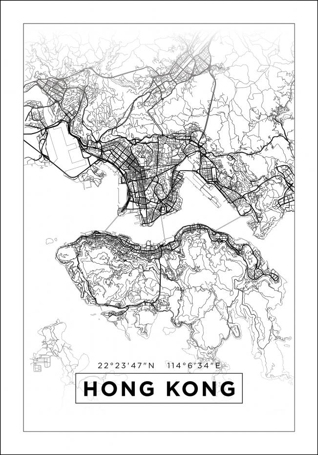 Kart - Hong Kong - Hvit Plakat