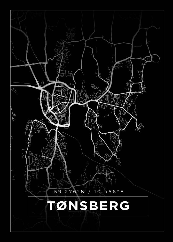 Kart - Tnsberg - Svart Plakat