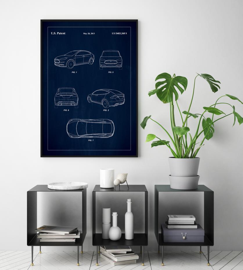 Patent Print - Tesla - Blue Plakat
