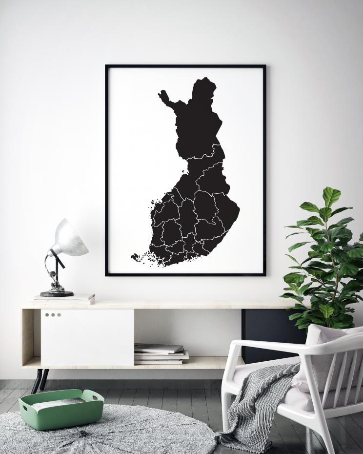 Kart - Finland - Svart Plakat