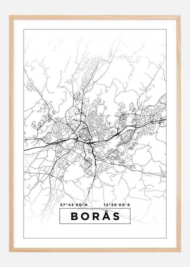 Kart - Borås - Hvit Plakat