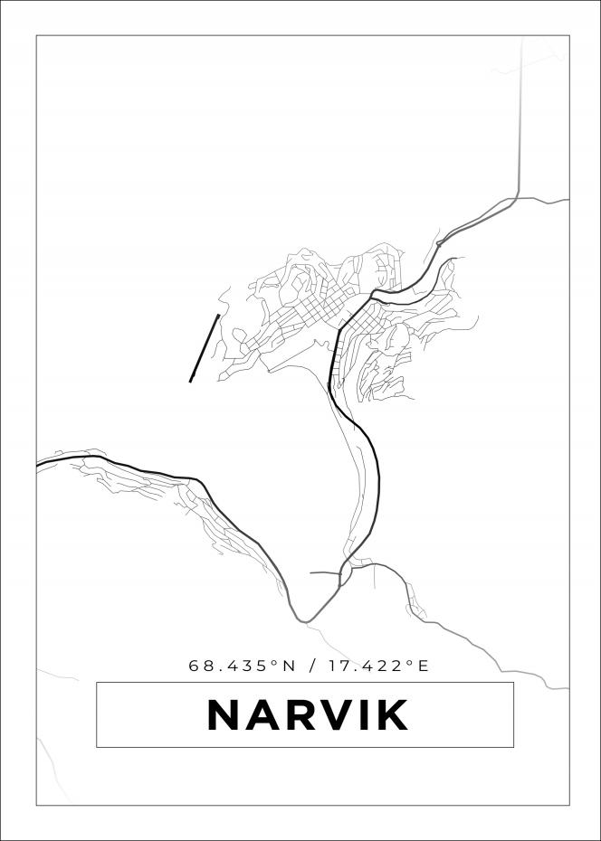 Kart - Narvik - Hvit Plakat