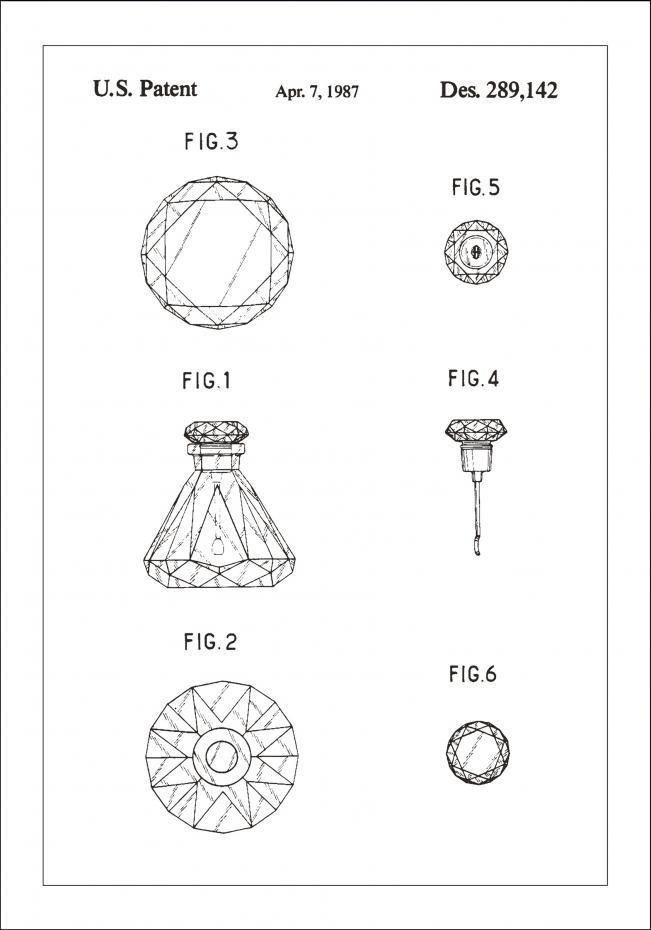Patenttegning - Parfymeflaske B - Hvit Plakat