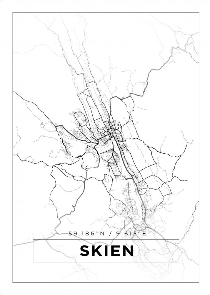 Kart - Skien - Hvit Plakat