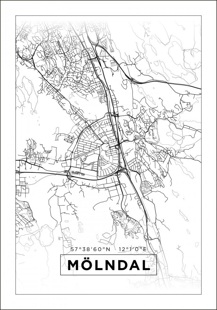 Kart - Mlndal - Hvit Plakat