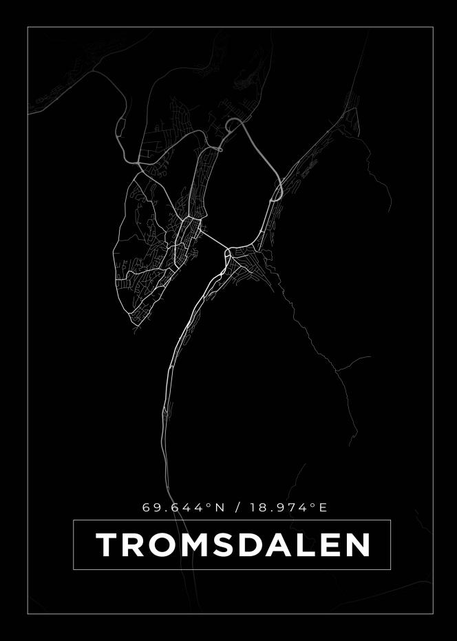 Kart - Tromsdalen - Svart Plakat
