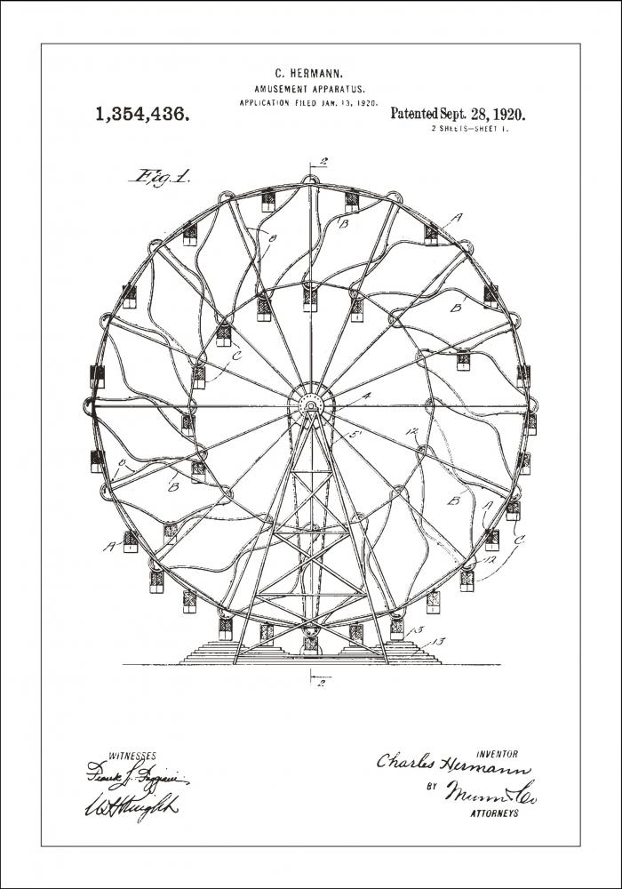 Patenttegning - Pariserhjul - Hvit