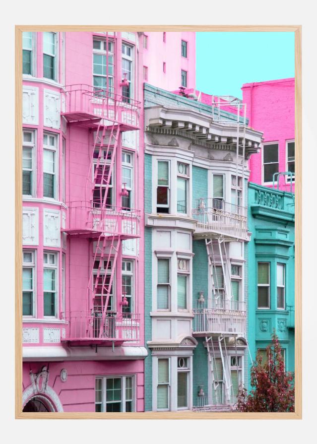 Pink and Blue Row Houses in San Francisco Plakat