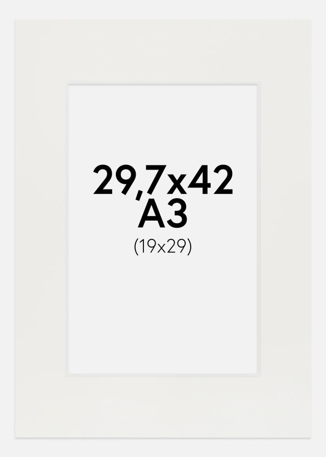 Passepartout Hvit 3 mm (Hvit kjerne) 29,7x42 cm (19x29)