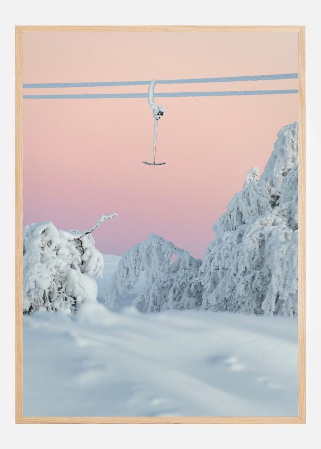 Snowbound lift in pastel sky Plakat