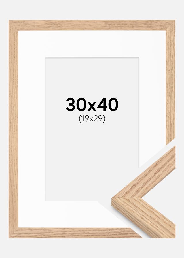 Ramme Tidlös Massiv Eik 30x40 cm - Passepartout Hvit 20x30 cm