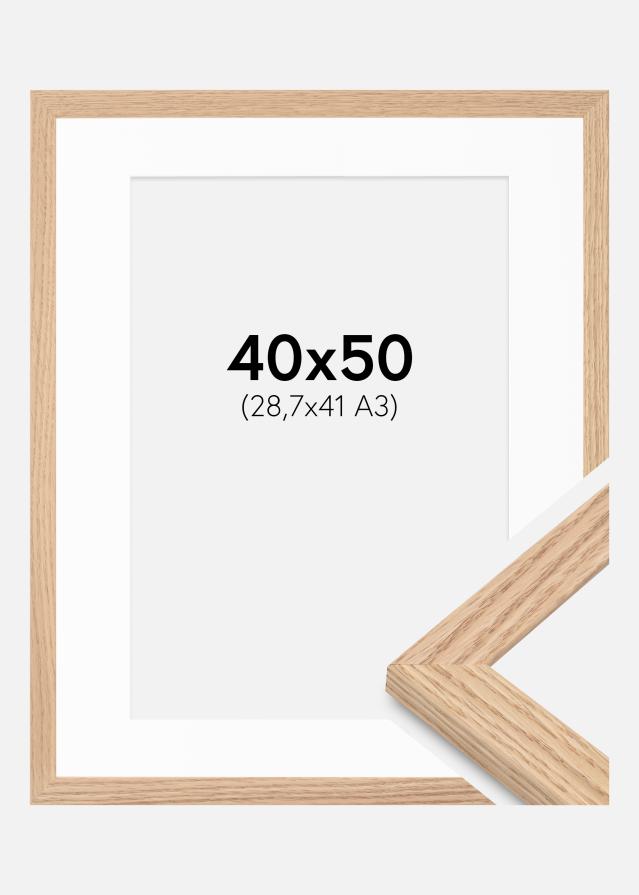 Ramme Tidlös Massiv Eik 40x50 cm - Passepartout Hvit 29,7x42 cm