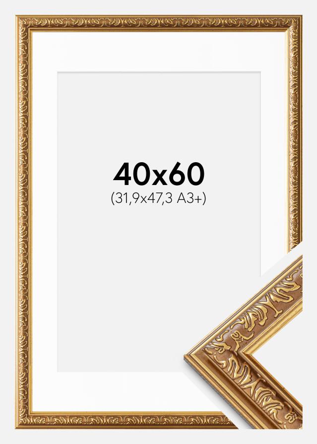 Ramme Swirl Gull 40x60 cm - Passepartout Hvit 32,9x48,3 cm