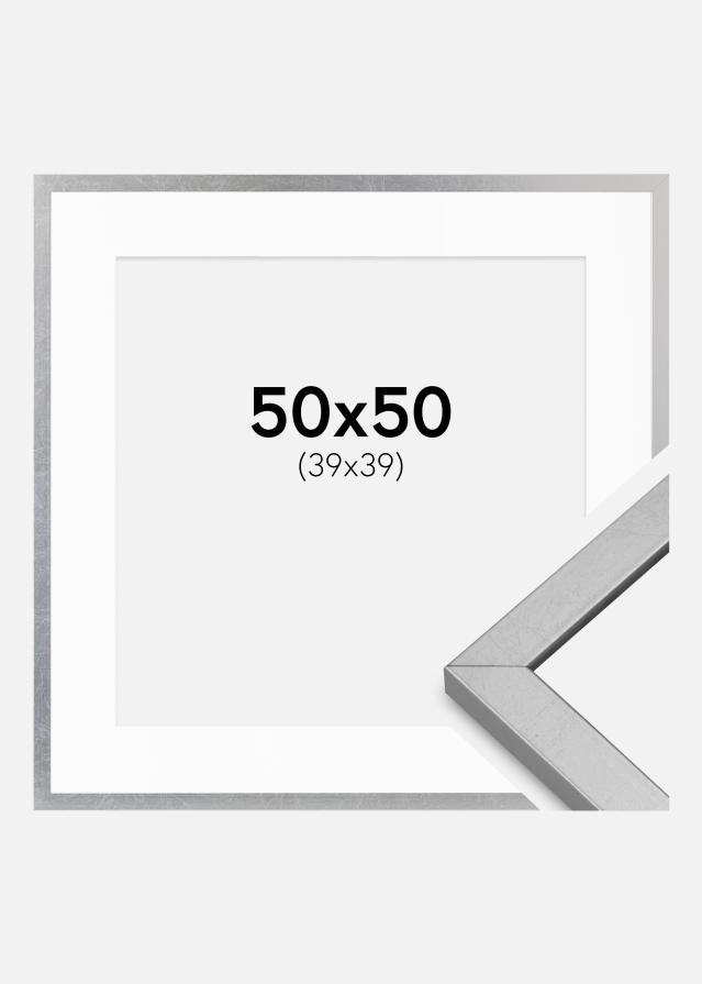 Ramme Minerva Sølv 50x50 cm - Passepartout Hvit 40x40 cm