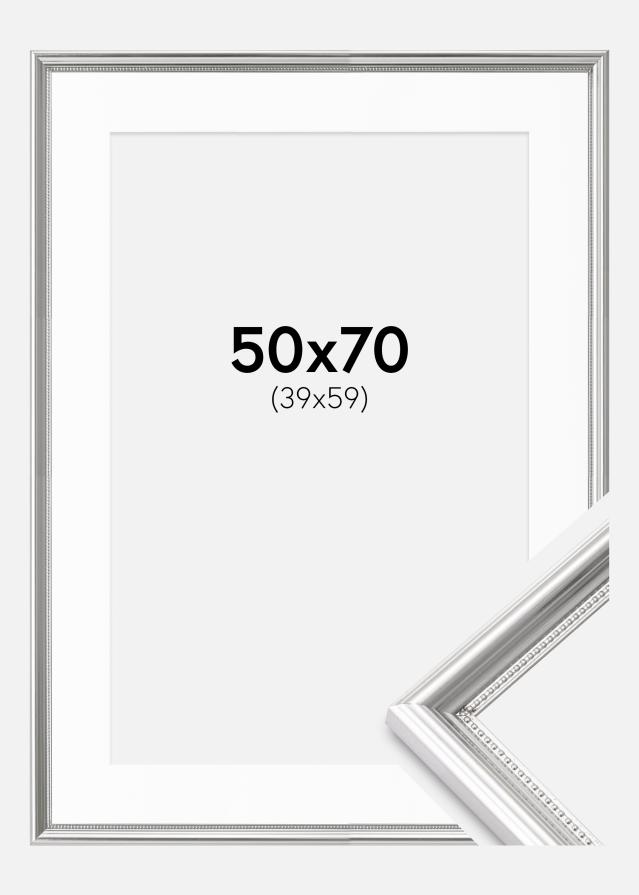Ramme Gala Sølv 50x70 cm - Passepartout Hvit 40x60 cm