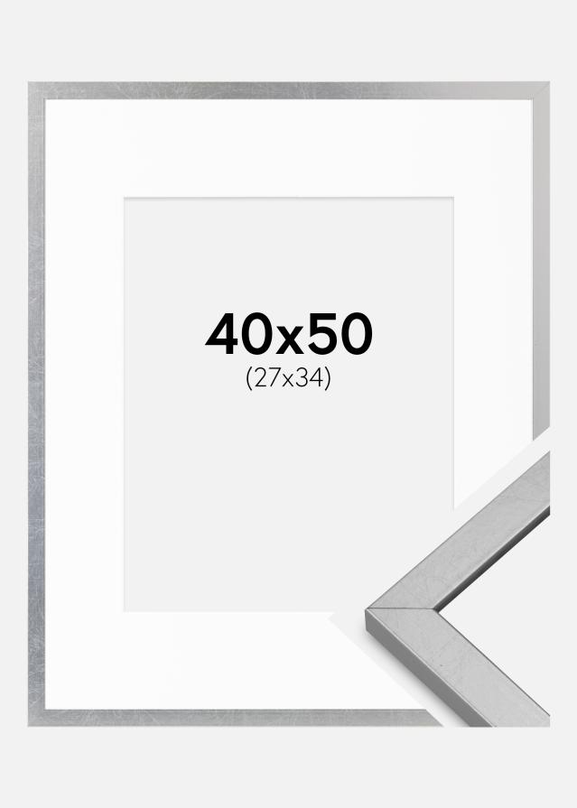 Ramme Minerva Sølv 40x50 cm - Passepartout Hvit 28x35 cm