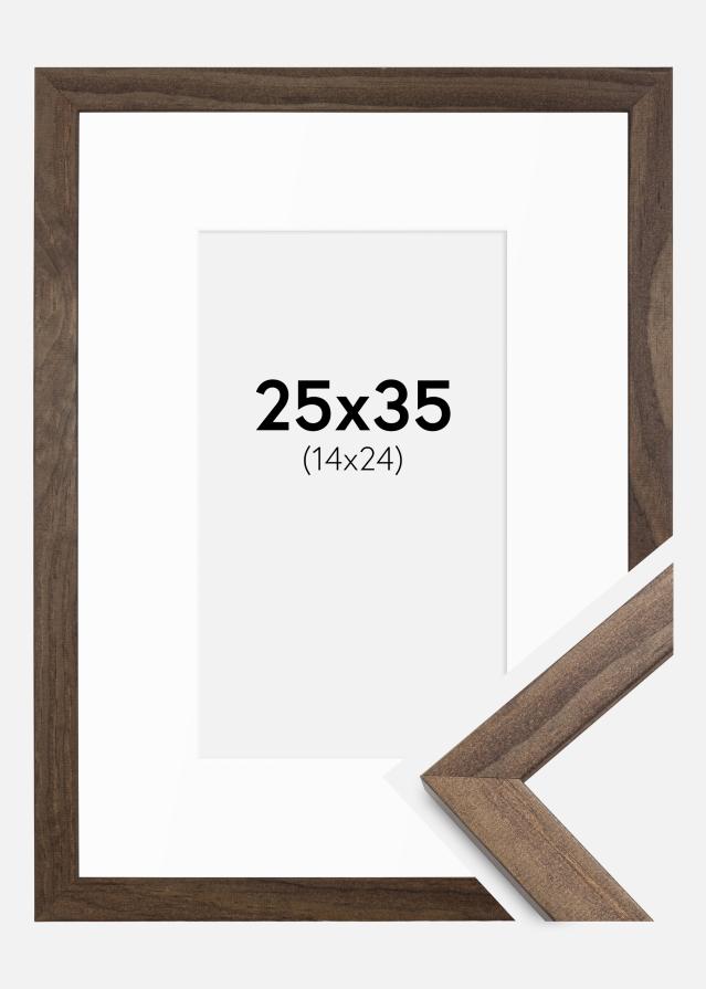 Ramme Stilren Valnøtt 25x35 cm - Passepartout Hvit 15x25 cm