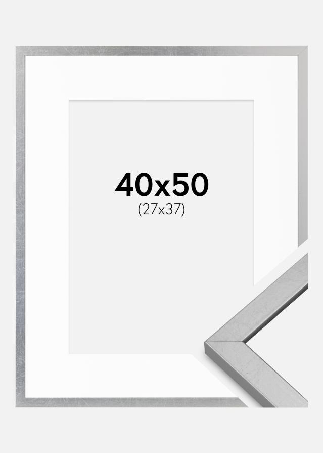 Ramme Minerva Sølv 40x50 cm - Passepartout Hvit 28x38 cm