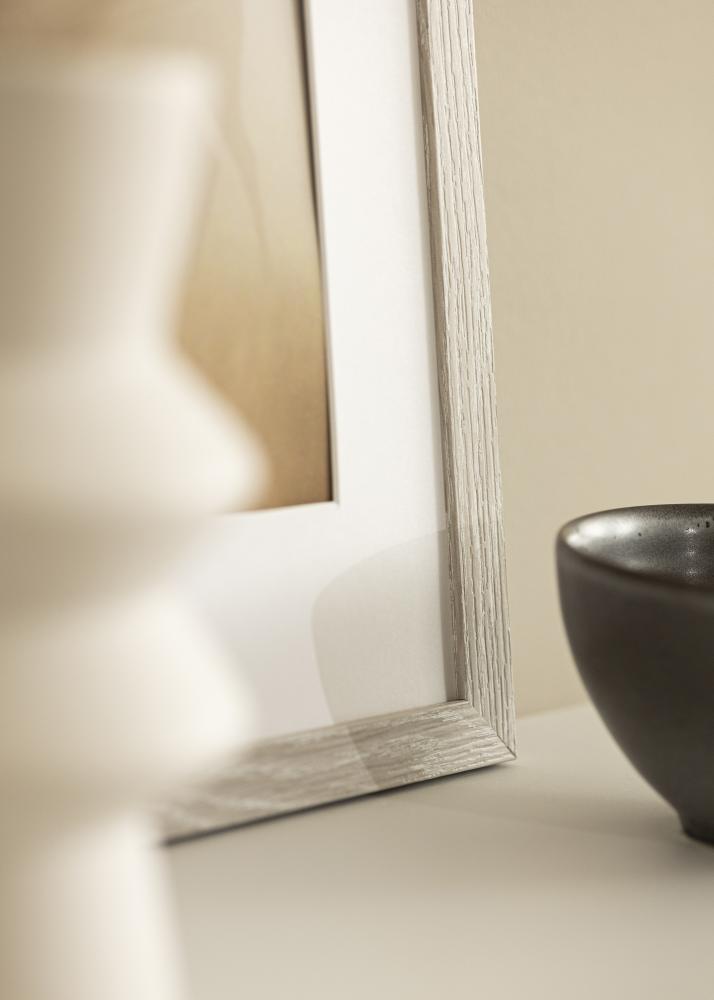 Ramme Stilren lys grå eik 42x59,4 cm - Passepartout Hvit 25x38 cm