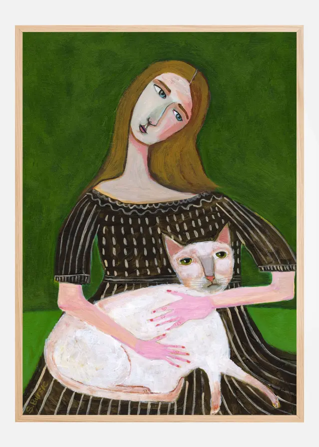 vintage lady with white cat Plakat