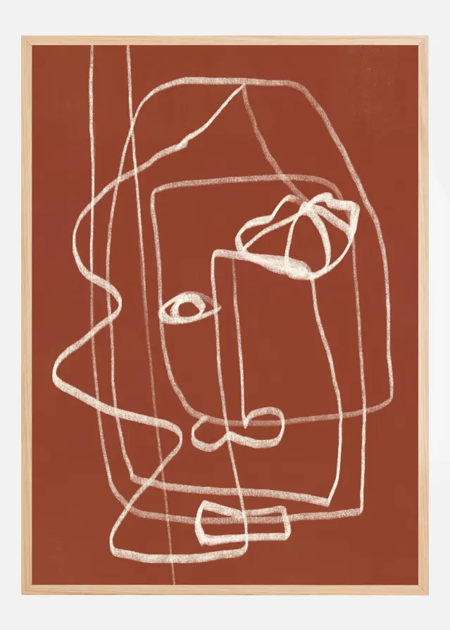 Line art abstract portrait terracotta 03 Plakat