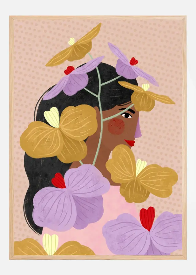 Hidden behind yellow purple flowers Plakat