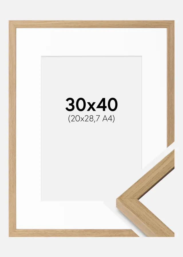 Ramme Ares Naturlig Eik 30x40 cm - Passepartout Hvit 21x29,7 cm