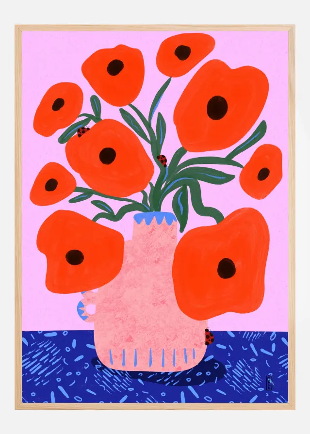Red Poppies and Ladybirds Floral Plakat