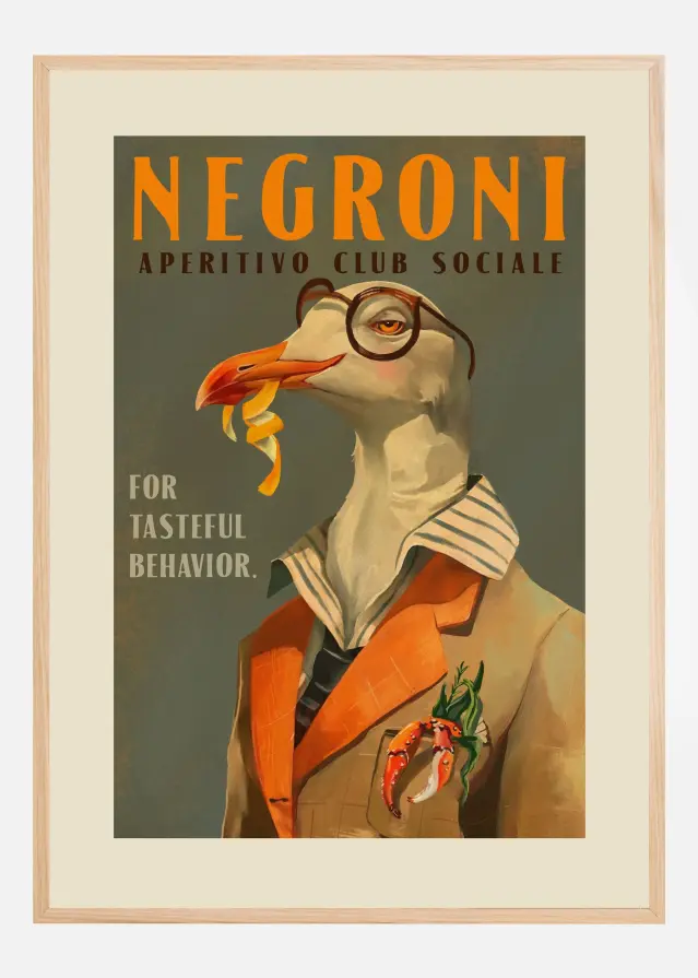 Vintage Art Deco Negroni Poster Of A Fancy Seagull Plakat