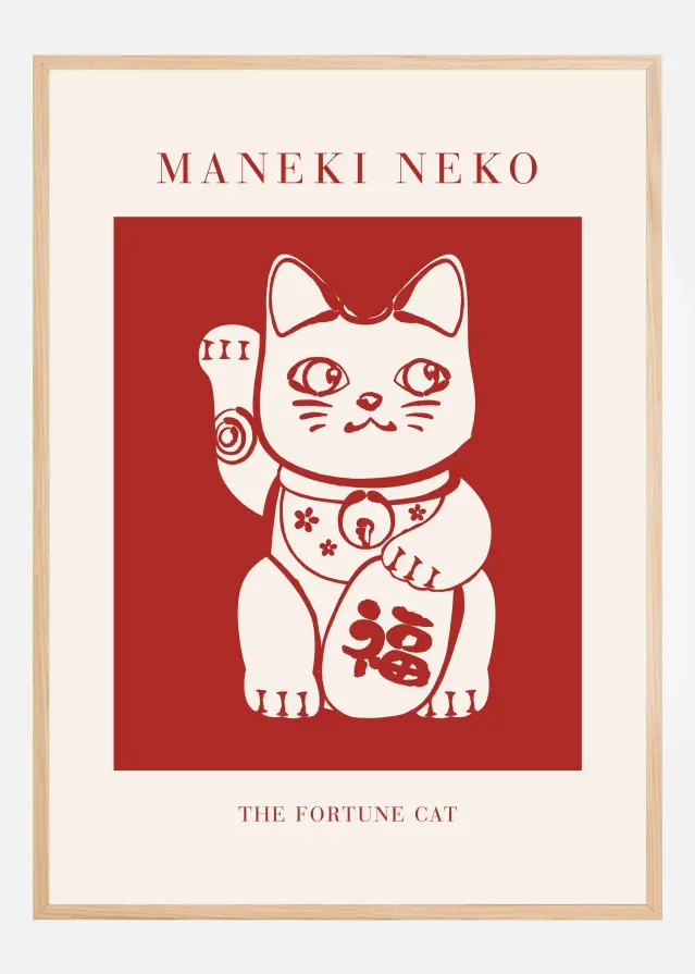 Maneki-Neko Cat Red Plakat