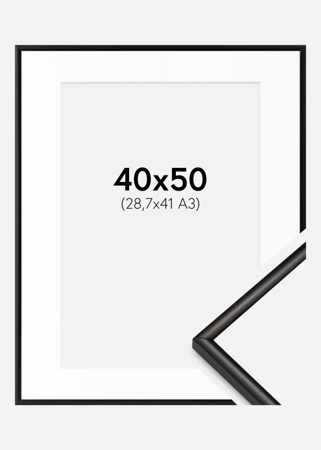 Ramme Scandi Matt Svart 40x50 cm - Passepartout Hvit 29,7x42 cm (A3)