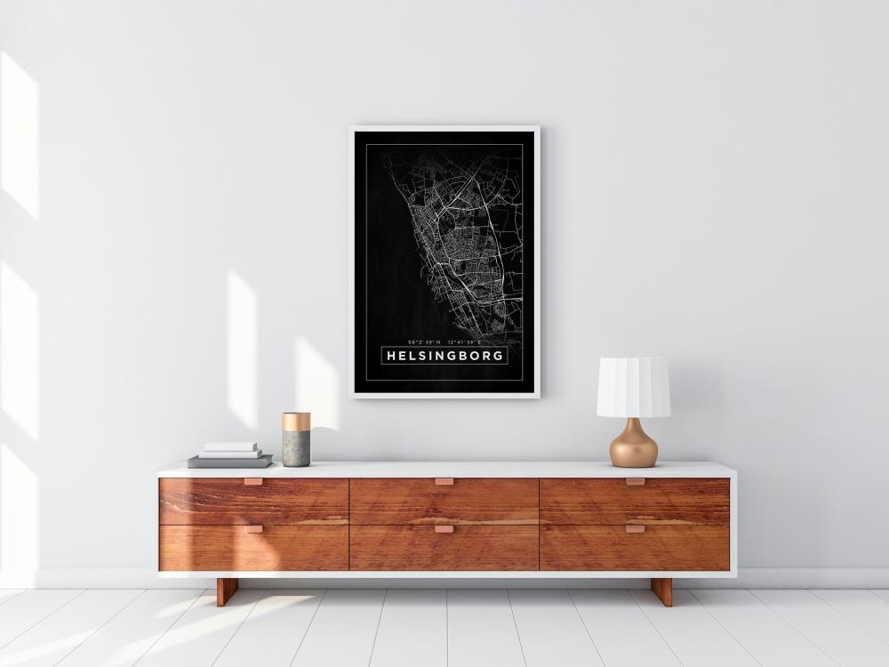 Kart - Helsingborg - Poster - Svart Plakat