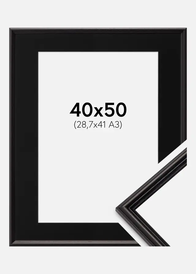 Ramme Horndal Svart 40x50 cm - Passepartout Svart 29,7x42 cm (A3)