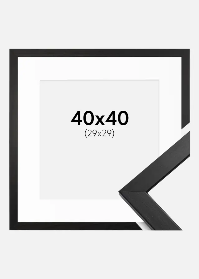 Ramme Stilren Svart 40x40 cm - Passepartout Hvit 30x30 cm