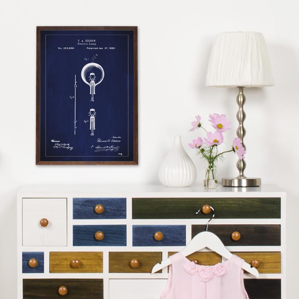 Patenttegning - Lyspære B - Blå Plakat